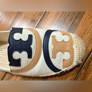 Beige and Black Espadrille Flats Tory Burch